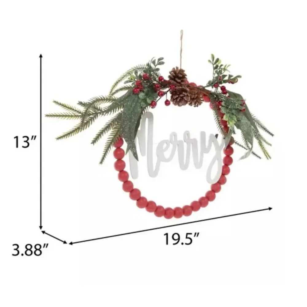 Holiday Wreath with Red Beads and Greenery